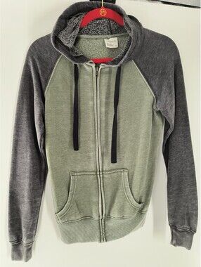 Essentials By Full Tilt XS Full Zip Sweatshirt Hoodie Green Gray 068